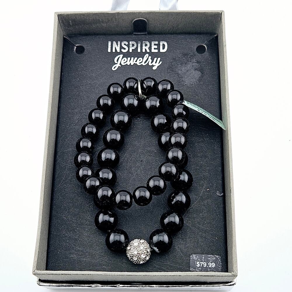 Double Strand Black Beaded Bracelet Chunky Stackable Classy Office Career Gift